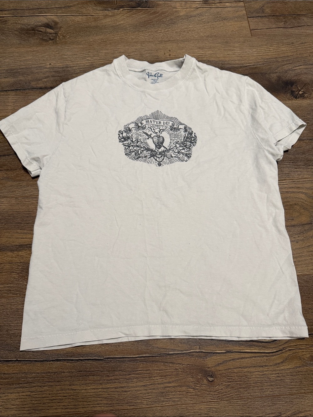 Brandy Melville White Penelope Tee with Black Chest Graphic